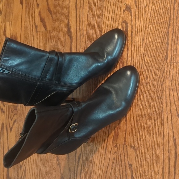 Designer Leather Boots black minimalist chic Office Siren Harness Wrap Sz 8.5 - Picture 6 of 13